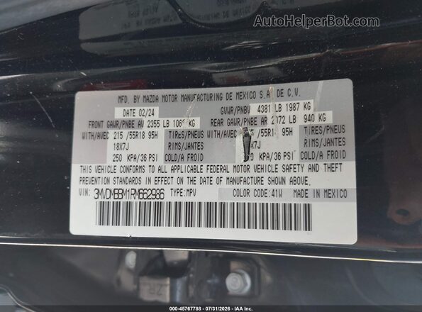3MVDMBBM1RM662986 2024 MAZDA CX-30 Black Engine compartment view