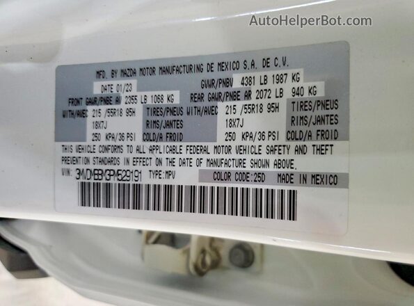 3MVDMBBM3PM529191 2023 MAZDA CX-30 White Vista de la etiqueta del VIN