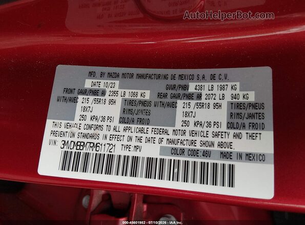 3MVDMBBM7RM611721 2024 MAZDA CX-30 Red Vista del compartimento del motor