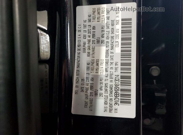 3MVDMBBM9SM813014 2025 MAZDA CX-30 Black VIN კოდის სტიკერის ხედი