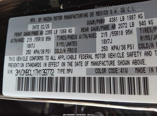 3MVDMBCL1TM139772 2026 MAZDA CX-30 Black Vista del compartimento del motor