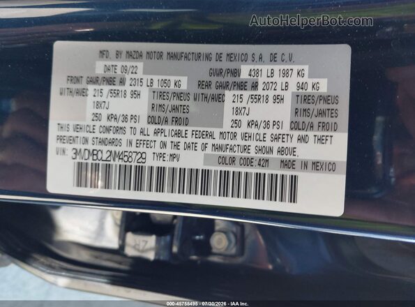 3MVDMBCL2NM458729 2022 MAZDA CX-30 Dark Blue Vista del compartimento del motor