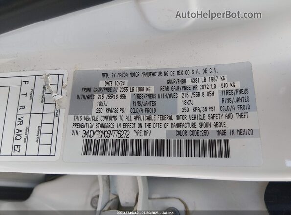 3MVDMBCM0SM776272 2025 MAZDA CX-30 White ძრავის განყოფილების ხედი
