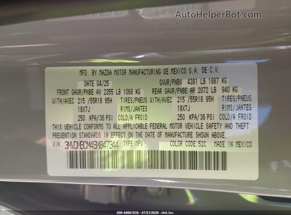3MVDMBCM4SM847344 2025 MAZDA CX-30 Gray Vista del compartimento del motor