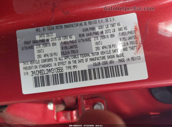 3MVDMBDL0MM310558 2021 MAZDA CX-30 Red Շարժիչի բաժամունքի տեսք