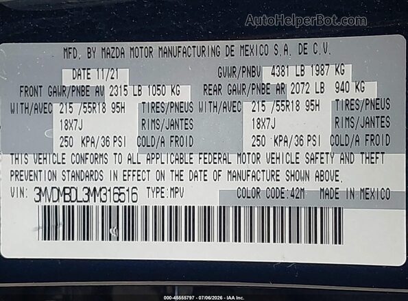 3MVDMBDL3MM316516 2021 MAZDA CX-30 Синий Вид подкапотного пространства