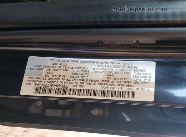 3MVDMBDL4NM450968 2022 MAZDA CX-30 Black 360 interior view