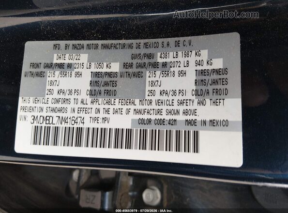 3MVDMBDL7NM416474 2022 MAZDA CX-30 Dark Blue Widok komory silnika