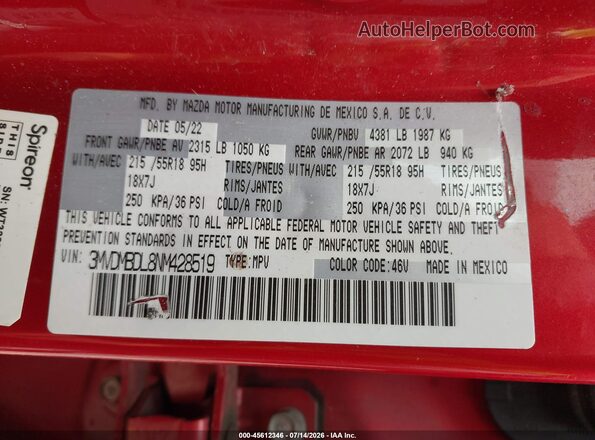 3MVDMBDL8NM428519 2022 MAZDA CX-30 Красный Вид подкапотного пространства