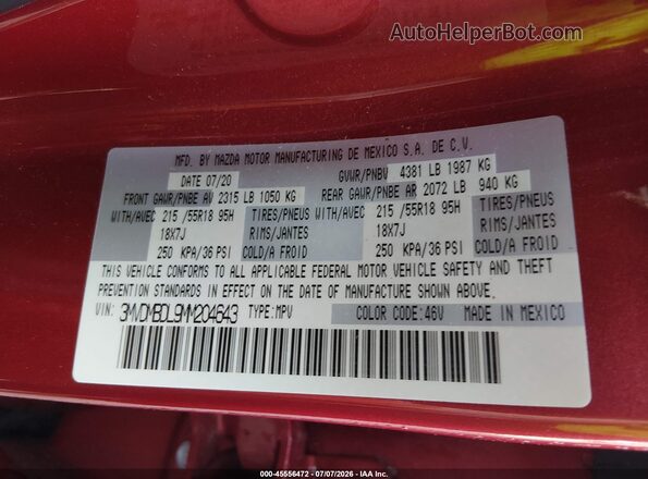 3MVDMBDL9MM204643 2021 MAZDA CX-30 Red Vista del compartimento del motor