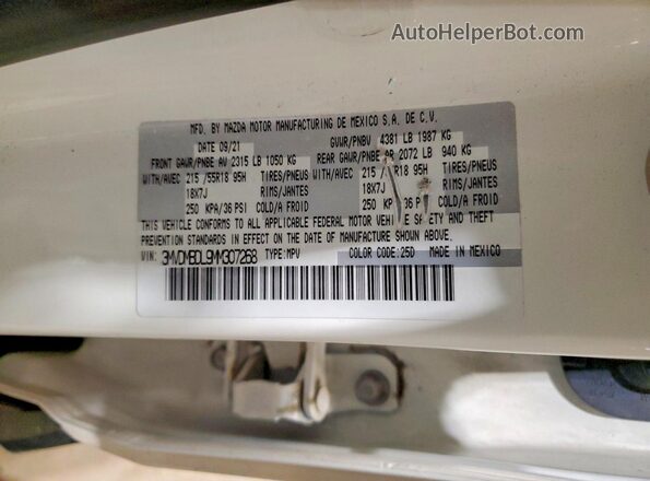 3MVDMBDL9MM307268 2021 MAZDA CX-30 White VIN კოდის სტიკერის ხედი