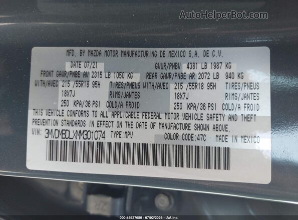 3MVDMBDLXMM301074 2021 MAZDA CX-30 Gray Շարժիչի բաժամունքի տեսք