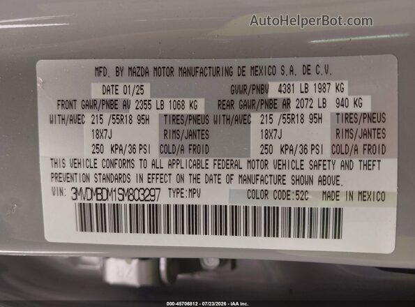 3MVDMBDM1SM803297 2025 MAZDA CX-30 Gray Շարժիչի բաժամունքի տեսք