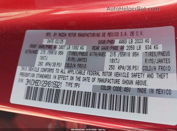 3MVDMBDY2SM816921 2025 MAZDA CX-30 Red Engine compartment view