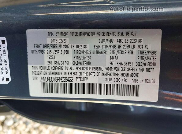 3MVDMBDY8PM538422 2023 MAZDA CX-30 Blue Vista de la etiqueta del VIN