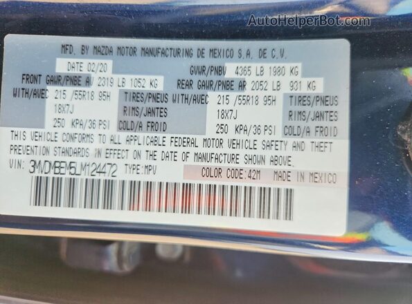 3MVDMBEM5LM124472 2020 MAZDA CX-30 Blue Engine compartment view