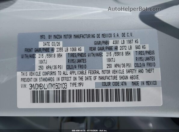 3MVDMBXLXTM150103 2026 MAZDA CX-30 Silver Вид підкапотного простору