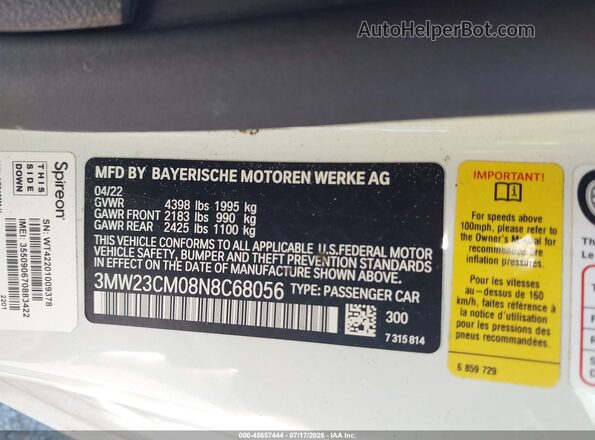 3MW23CM08N8C68056 2022 BMW 2 SERIES White Вид підкапотного простору
