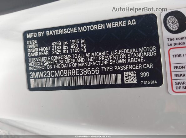 3MW23CM09R8E38656 2024 BMW 2 SERIES White ძრავის განყოფილების ხედი