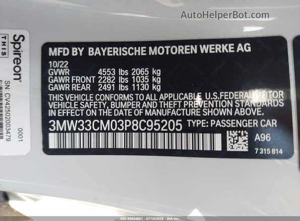 3MW33CM03P8C95205 2023 BMW 2 SERIES White Շարժիչի բաժամունքի տեսք