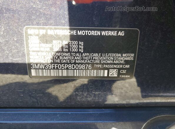 3MW39FF05P8D09876 2023 BMW 3 SERIES Blue VIN კოდის სტიკერის ხედი