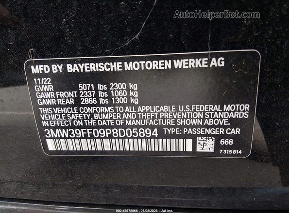3MW39FF09P8D05894 2023 BMW 3 SERIES Black ძრავის განყოფილების ხედი