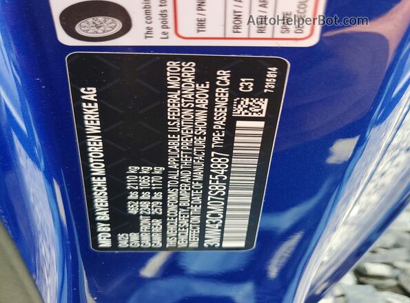 3MW43CM07S8F54887 2025 BMW M2 Blue VIN კოდის სტიკერის ხედი