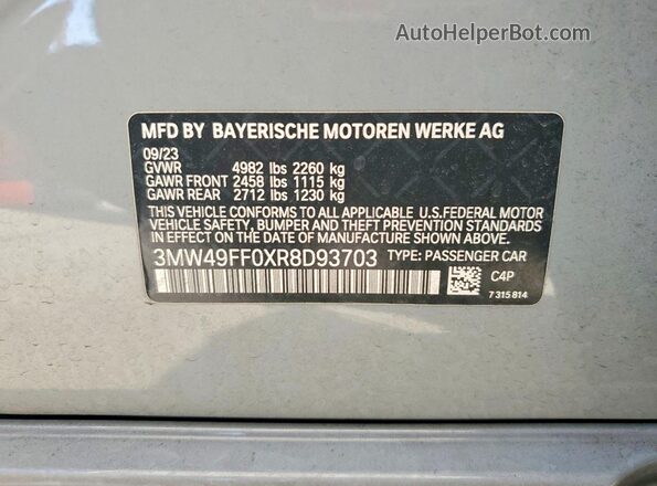 3MW49FF0XR8D93703 2024 BMW M3 Серебряный Вид подкапотного пространства