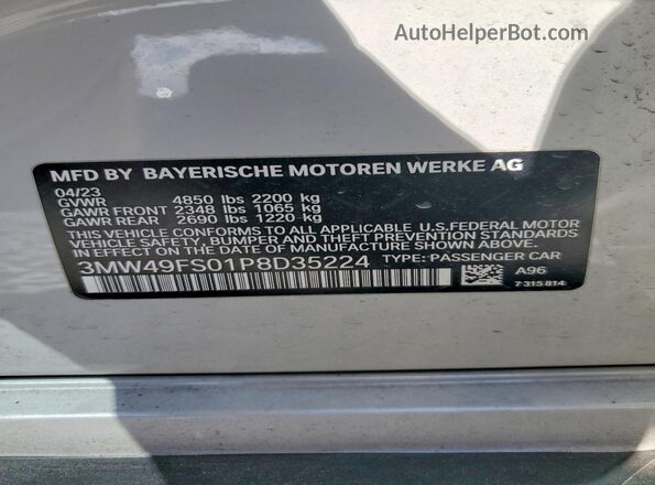 3MW49FS01P8D35224 2023 BMW M3 Charcoal Շարժիչի բաժամունքի տեսք