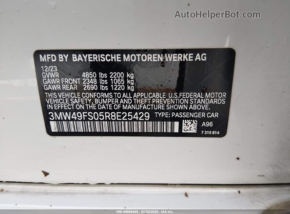 3MW49FS05R8E25429 2024 BMW M3 White Вид підкапотного простору