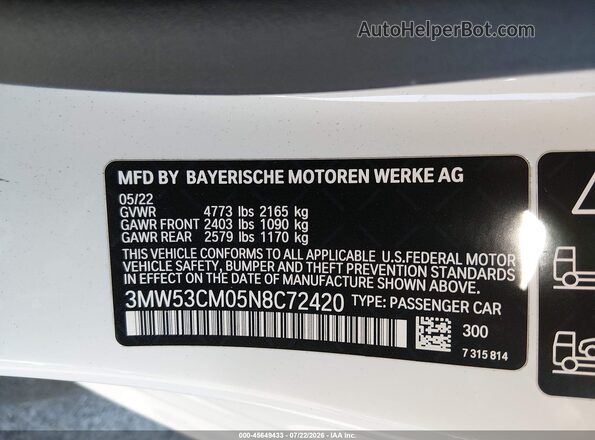 3MW53CM05N8C72420 2022 BMW M2 White ძრავის განყოფილების ხედი