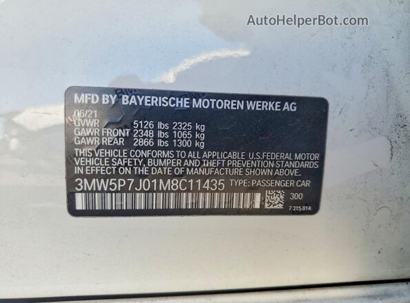 3MW5P7J01M8C11435 2021 BMW 3 SERIES White Widok naklejki z numerem VIN