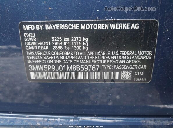 3MW5P9J01M8B59767 2021 BMW 3 SERIES Dark Blue Вид подкапотного пространства