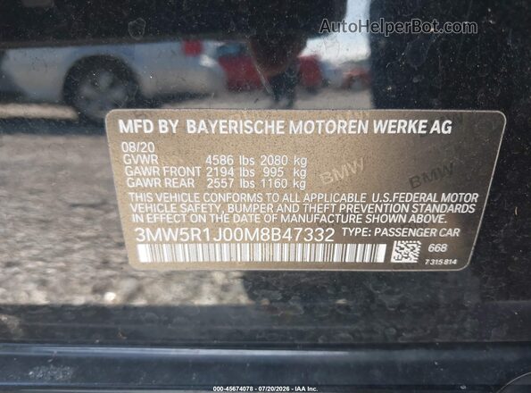 3MW5R1J00M8B47332 2021 BMW 3 SERIES Black Շարժիչի բաժամունքի տեսք
