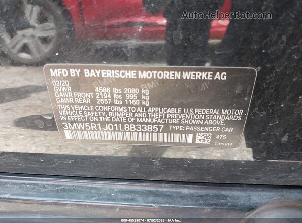 3MW5R1J01L8B33857 2020 BMW 3 SERIES Black Շարժիչի բաժամունքի տեսք
