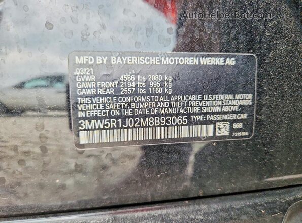 3MW5R1J02M8B93065 2021 BMW 3 SERIES Black Widok komory silnika