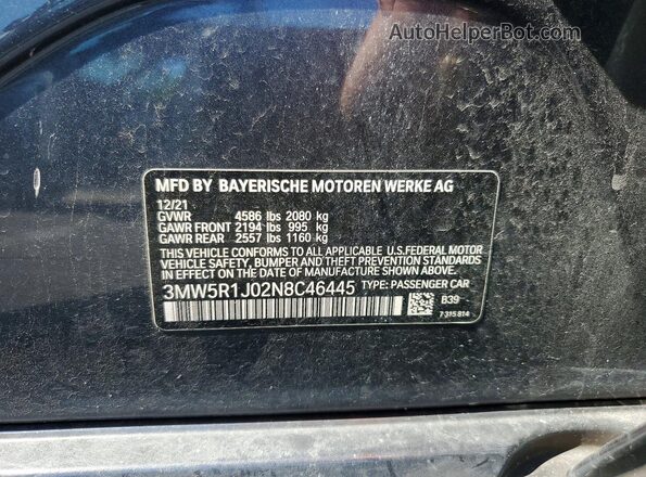 3MW5R1J02N8C46445 2022 BMW 3 SERIES Gray Widok komory silnika