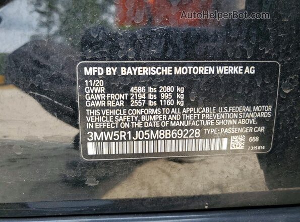 3MW5R1J05M8B69228 2021 BMW 3 SERIES Black Вид підкапотного простору