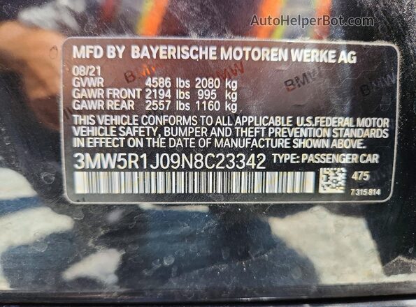 3MW5R1J09N8C23342 2022 BMW 3 SERIES Black Widok komory silnika