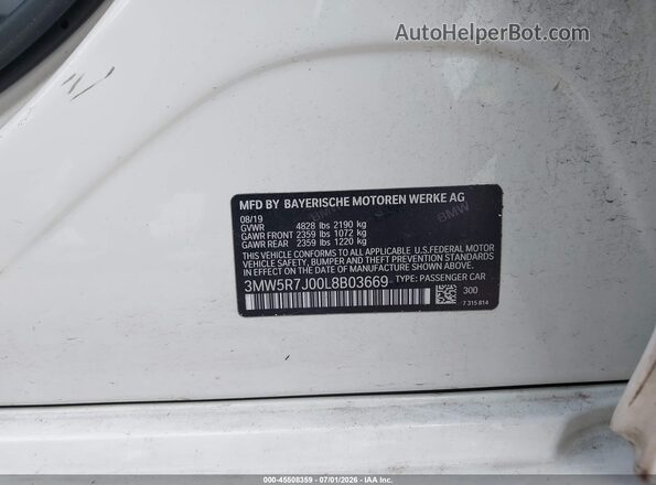 3MW5R7J00L8B03669 2020 BMW 3 SERIES Белый Вид подкапотного пространства