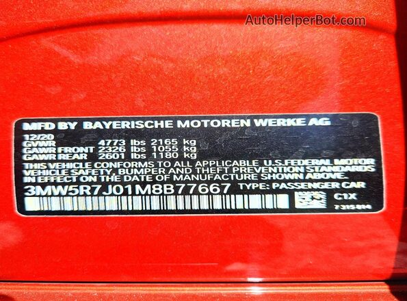 3MW5R7J01M8B77667 2021 BMW 3 SERIES Orange Engine compartment view