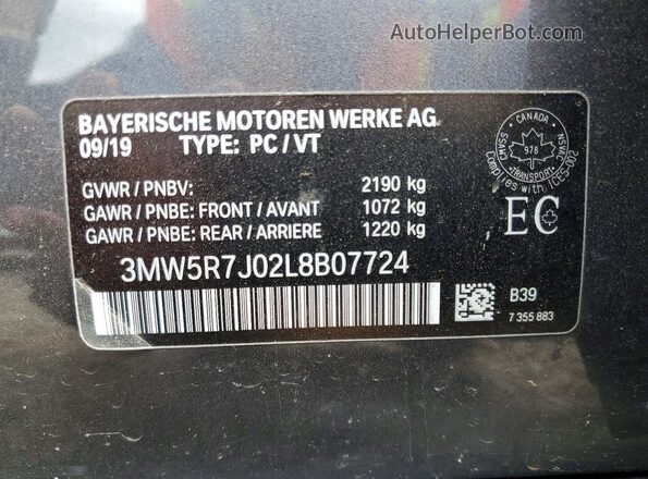 3MW5R7J02L8B07724 2020 BMW 3 SERIES Charcoal Engine compartment view