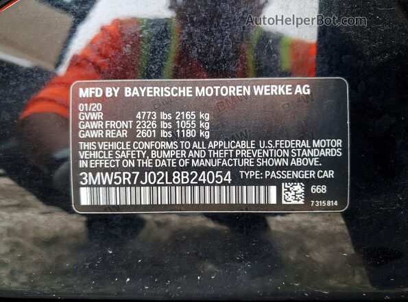 3MW5R7J02L8B24054 2020 BMW 3 SERIES Black Շարժիչի բաժամունքի տեսք