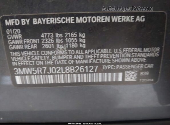 3MW5R7J02L8B26127 2020 BMW 3 SERIES Серый Вид подкапотного пространства
