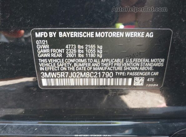 3MW5R7J02M8C21790 2021 BMW 3 SERIES Black Շարժիչի բաժամունքի տեսք