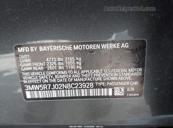 3MW5R7J02N8C23928 2022 BMW 3 SERIES Gray Вид підкапотного простору