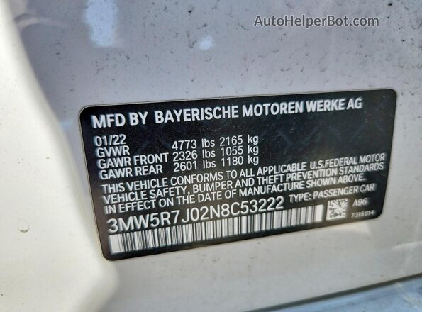 3MW5R7J02N8C53222 2022 BMW 3 SERIES Белый Вид подкапотного пространства