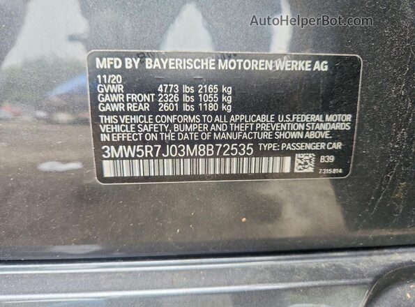 3MW5R7J03M8B72535 2021 BMW 3 SERIES Gray Շարժիչի բաժամունքի տեսք