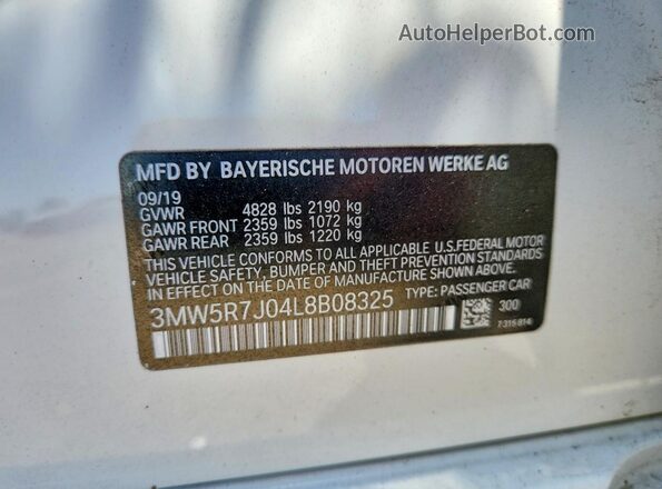 3MW5R7J04L8B08325 2020 BMW 3 SERIES White VIN կոդի պիտակի տեսք