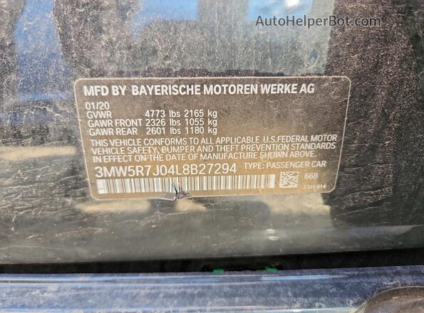 3MW5R7J04L8B27294 2020 BMW 3 SERIES Black Engine compartment view